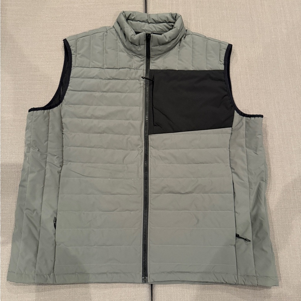 Lands End Mens Quilted Puffer Lightweight Down Vest Full Zip, Gray Black, Sz XL